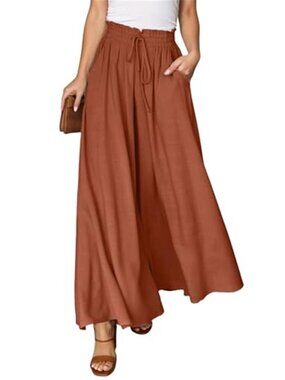 Womens Wide Leg Pants High Waisted Drawstring Casual Palazzo Pants Pockets